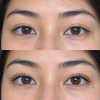 Close-up of natural lashes before and after a nightly lash serum routine