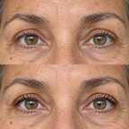 Close-up of mature lashes before and after a nightly lash serum routine